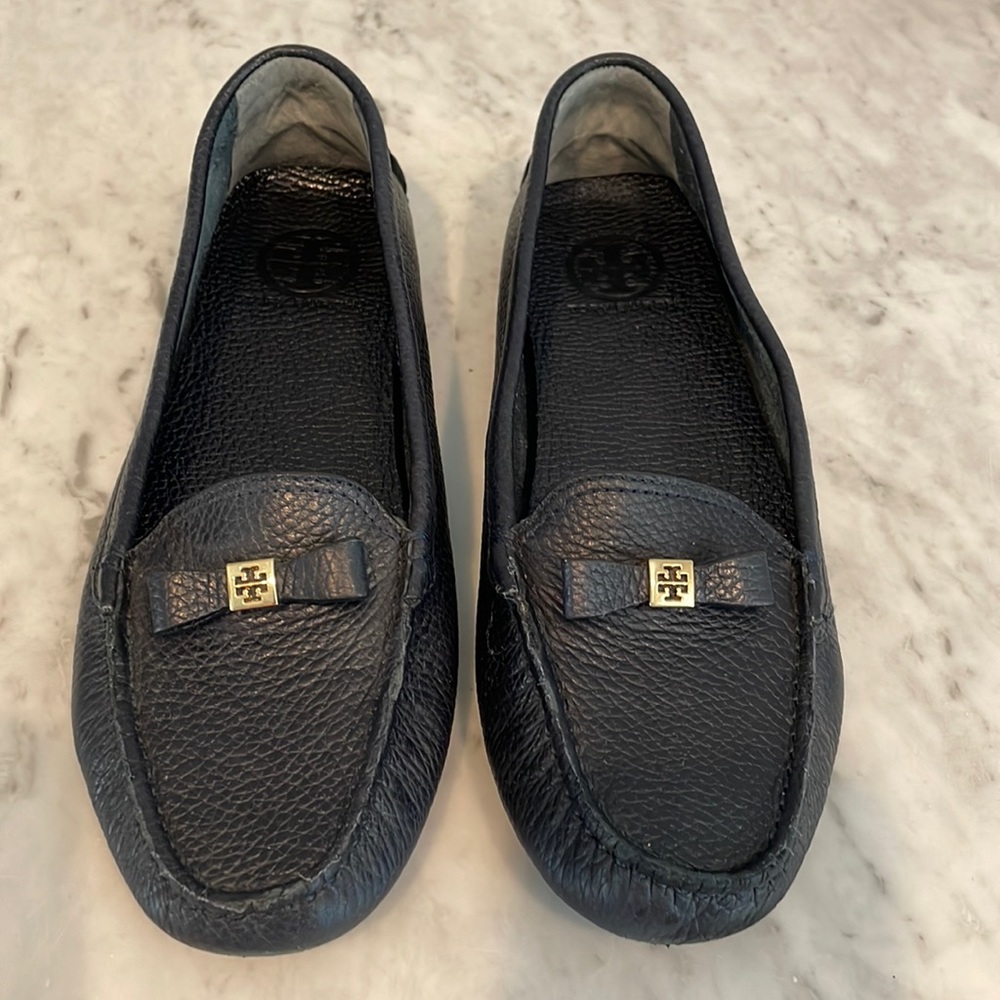 Tory Burch Navy Blue Leather Bow Loafers/Flats Size 9